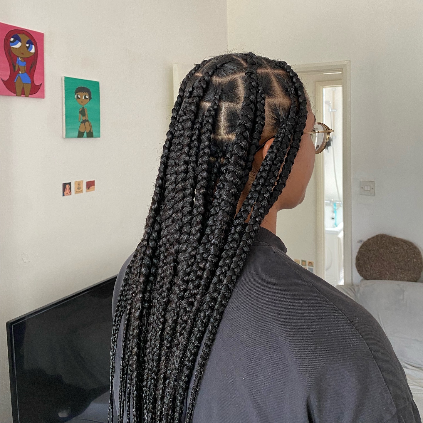 Contemporary Long Jumbo Braids with Defined Parting