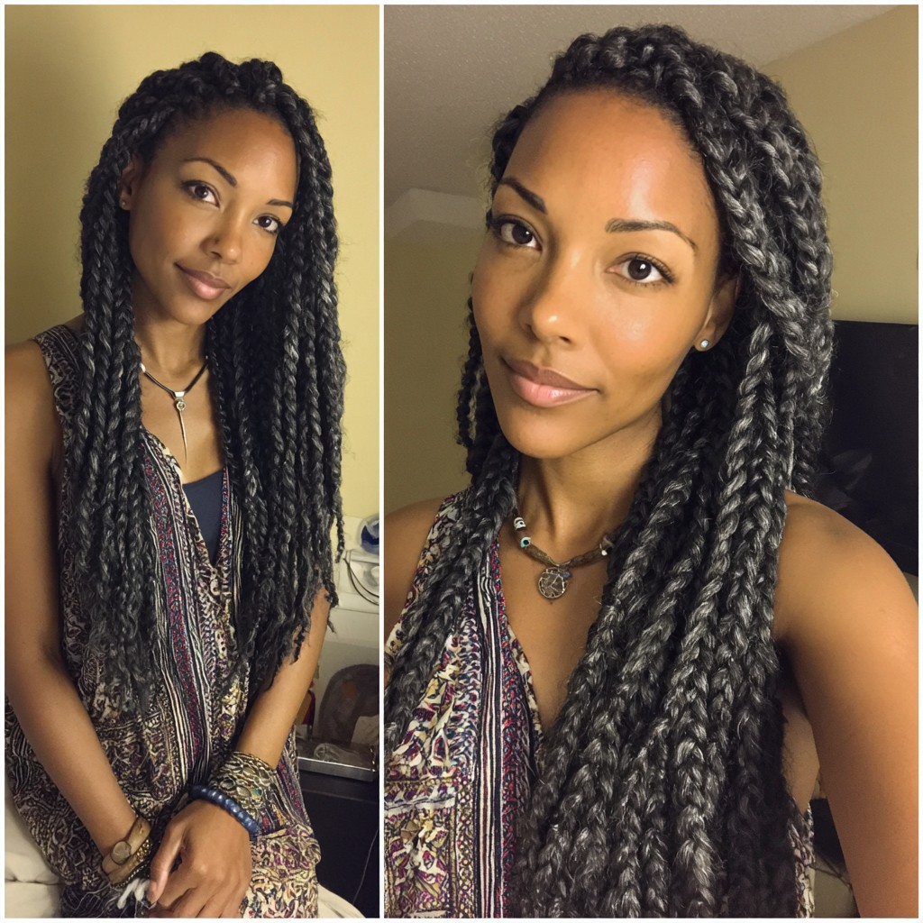 Elegant Long Twisted Jumbo Braids with Unique Gray Hues