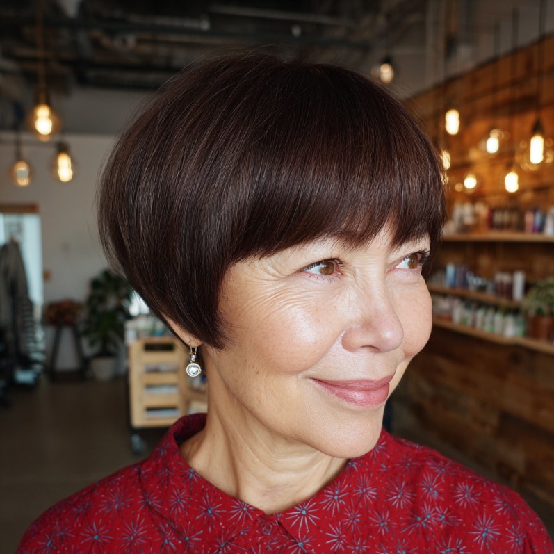 Sleek Rounded Bob with Feathered Bangs