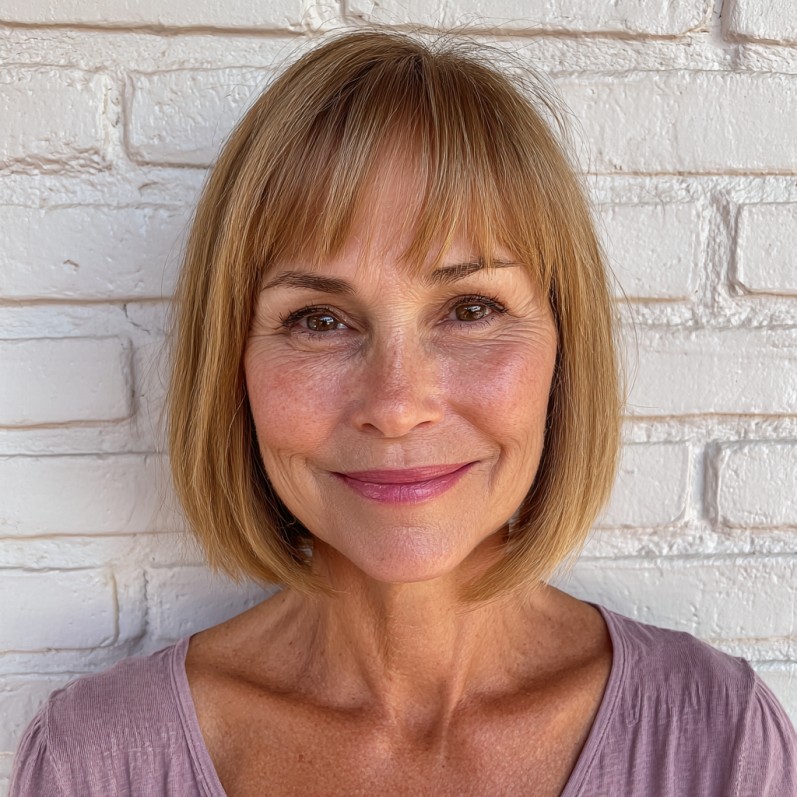 Softly Textured Bob with Blunt Bangs