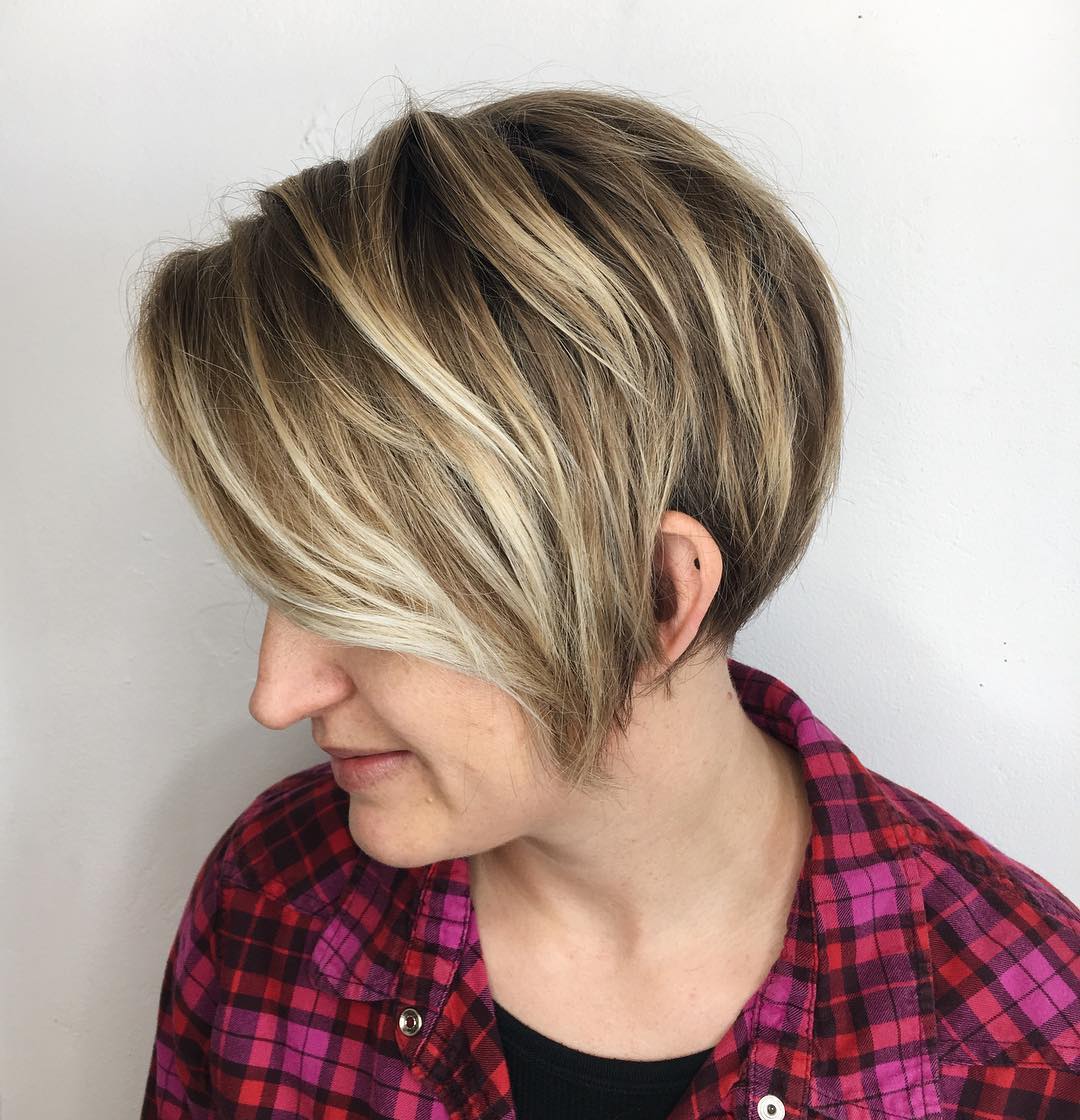 Stylish Asymmetrical Pixie with Soft Caramel Highlights