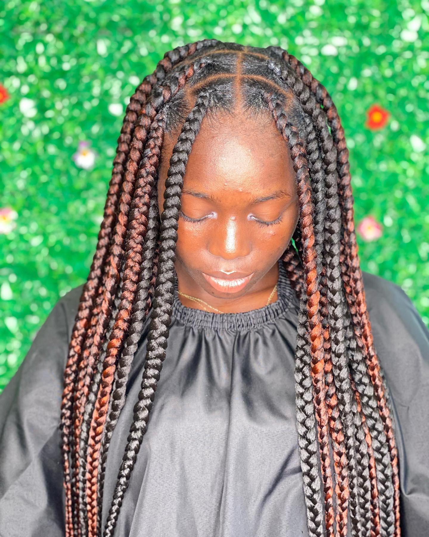 Stylish Long Jumbo Braids with Fiery Ombre Tips