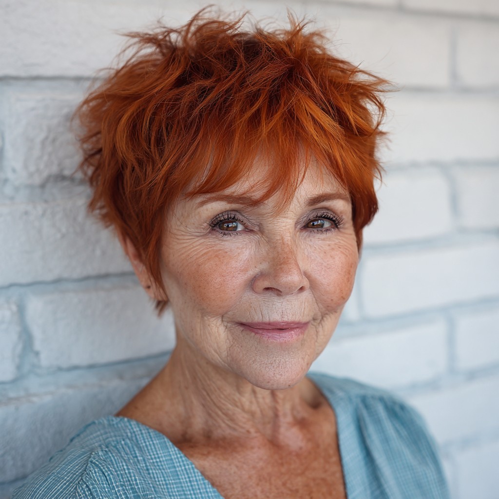 textured copper pixie cut with effortless volume