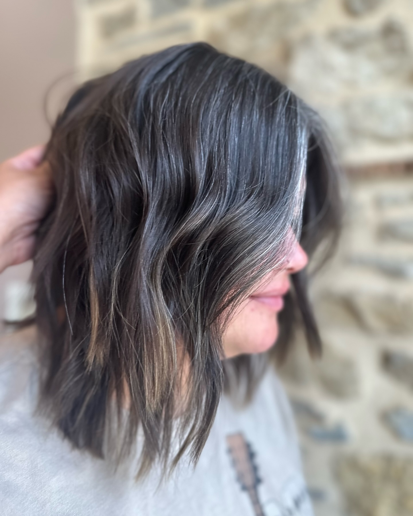 Textured Long Bob with Subtle Highlights