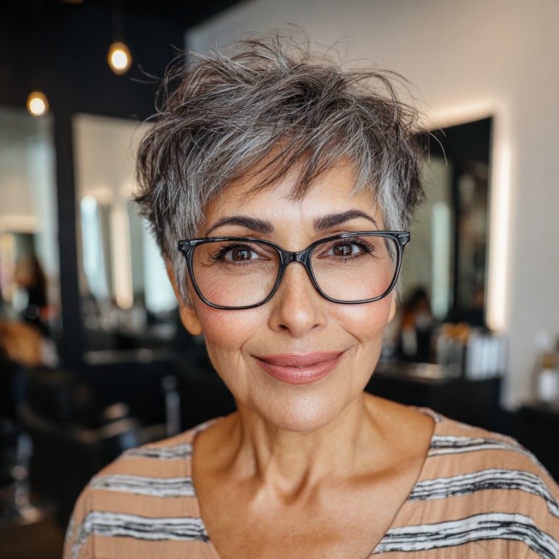 Textured Soft Grey Pixie with Subtle Volume