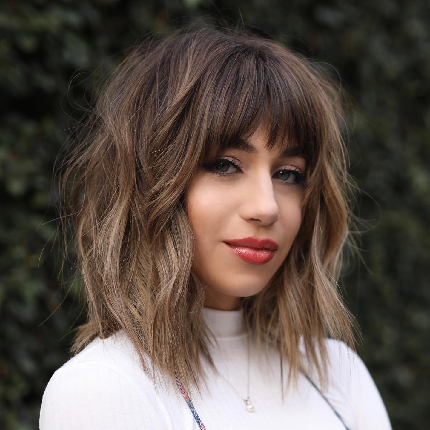 Textured Wavy Lob with Soft Bangs