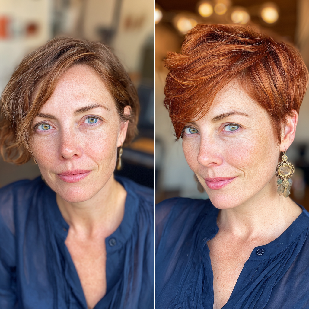 Vibrant Copper Long Pixie with Textured Layers