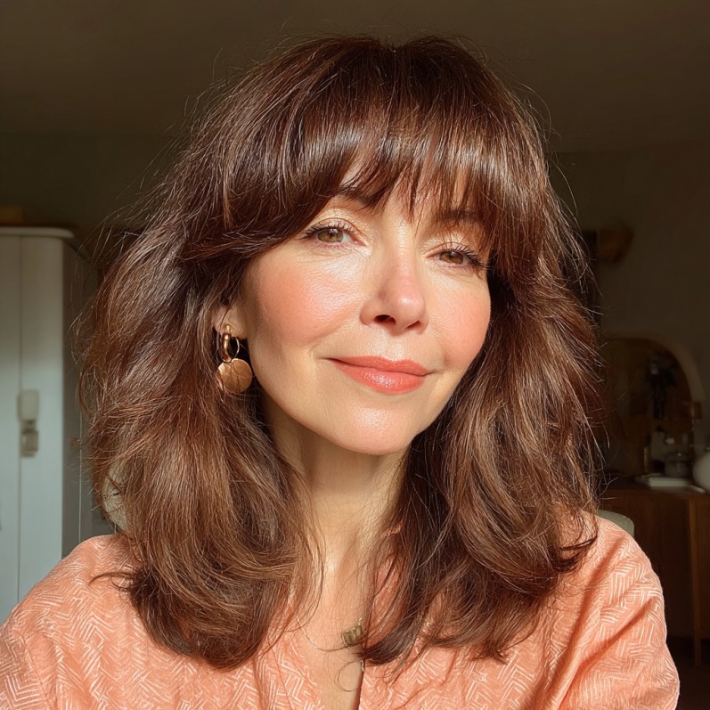 Warm Chocolate Textured Layers with Soft Bangs