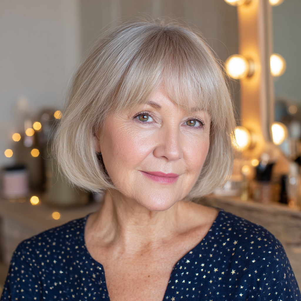 Charming Sleek Bob with Soft Angled Bangs