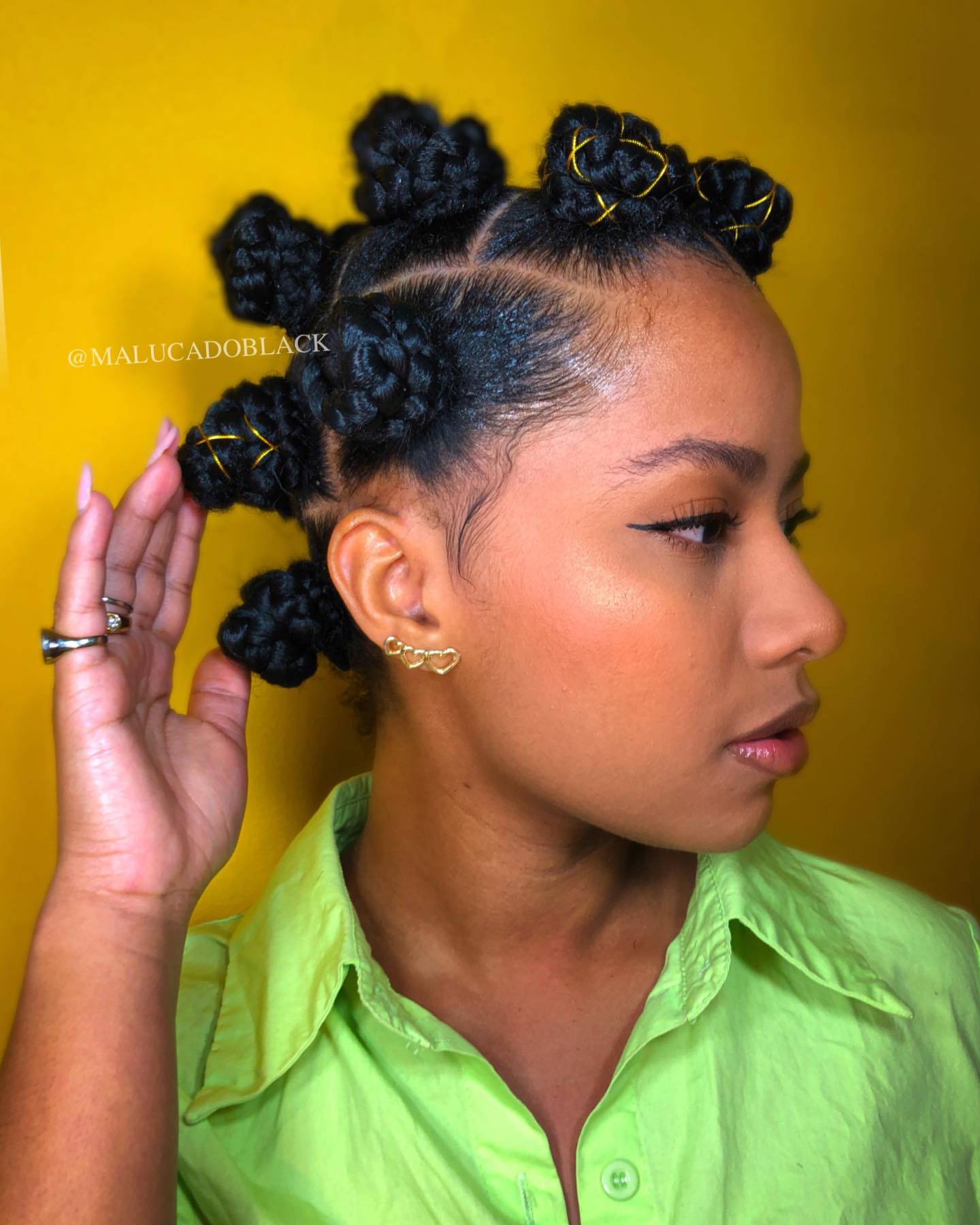 Defined Bantu Knots with Decorative Gold Accents