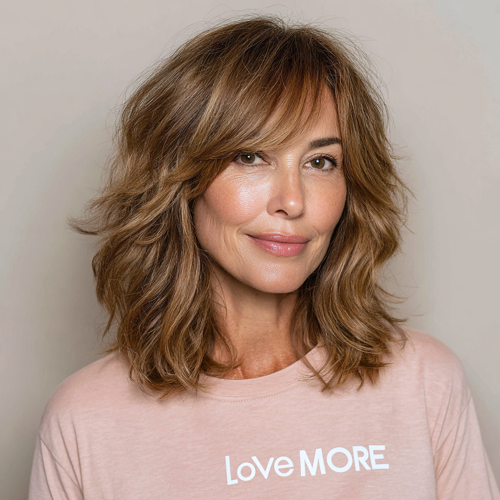 Effortlessly Chic Layered Cut with Soft Angled Bangs