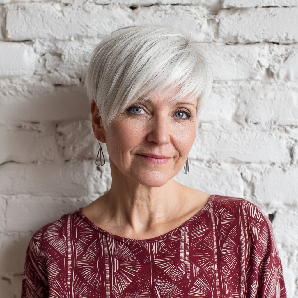 Elegant Short Pixie with Soft Angled Bangs