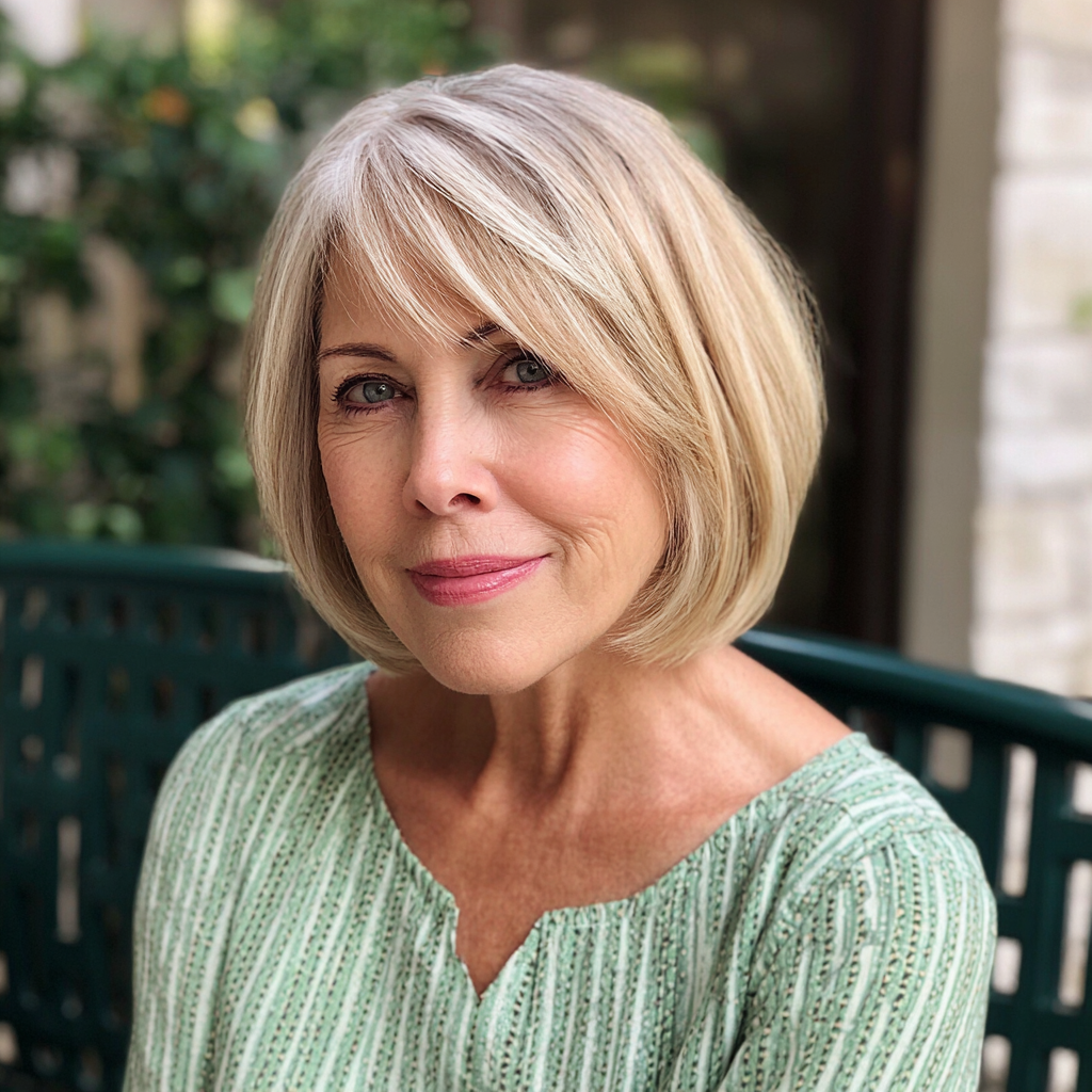 Modern Soft Angled Bob with Delicate Bangs
