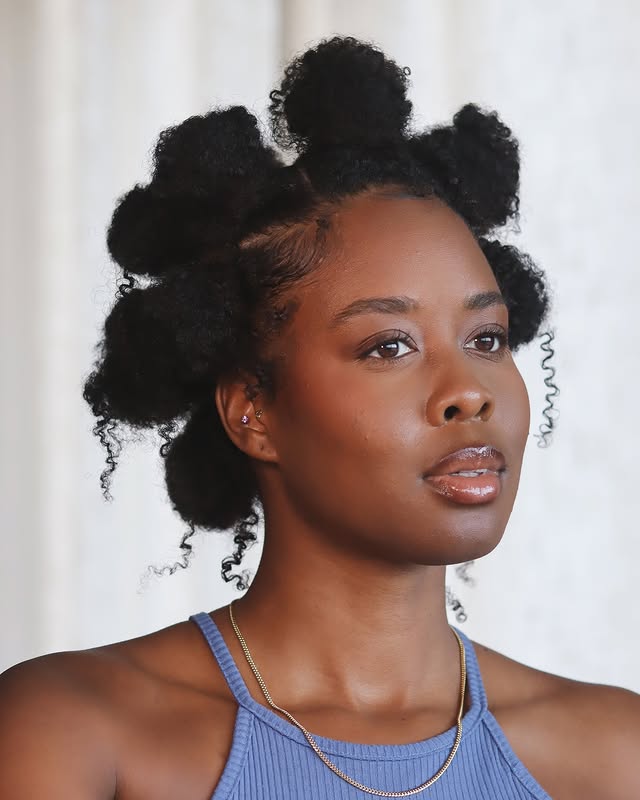 Textured Bantu Knots with Defined Curl Patterns