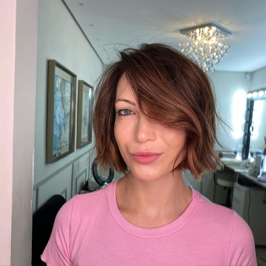 Textured Wavy Bob with Long Side Bangs