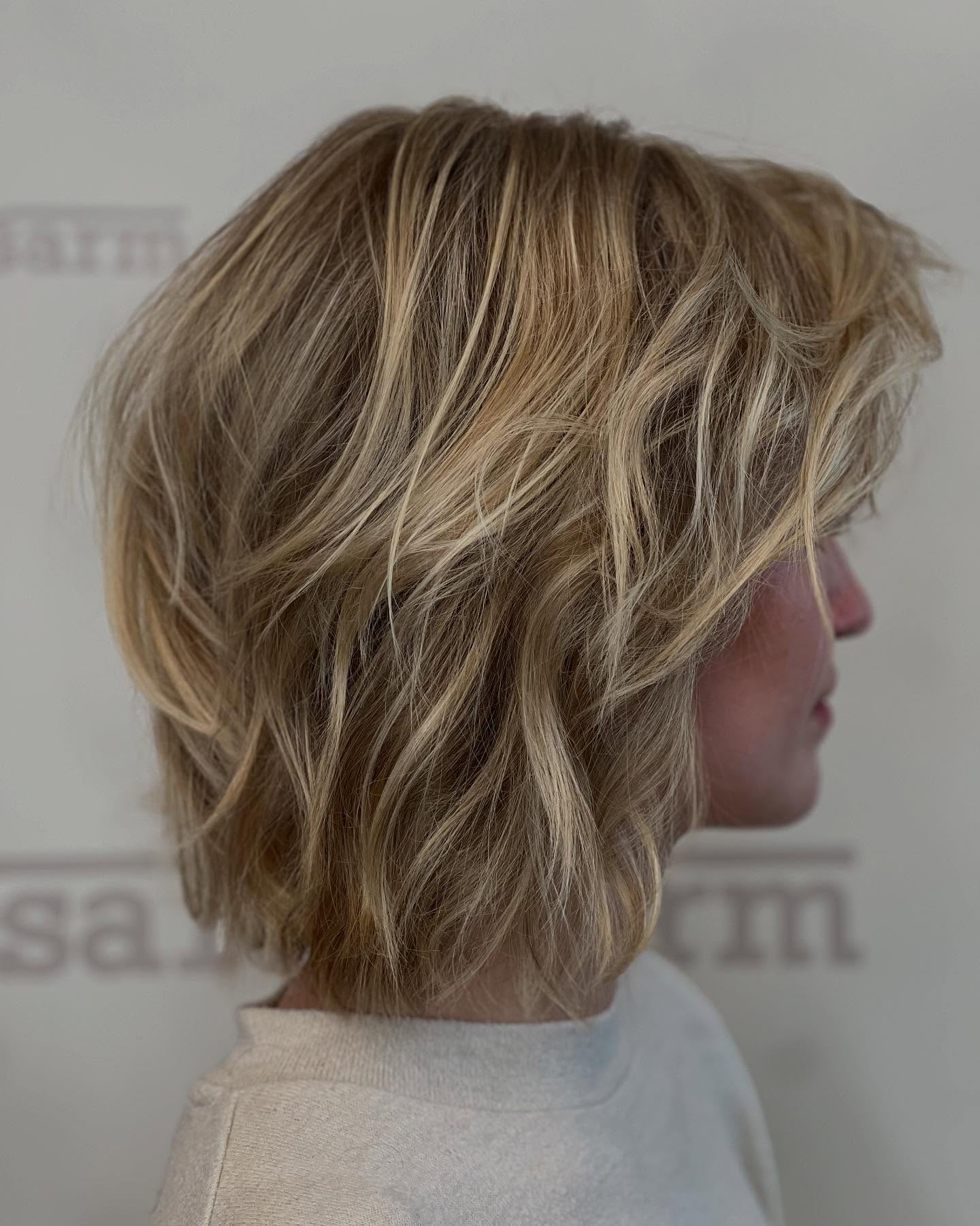 Textured Wavy Long Bob with Long Side Bangs