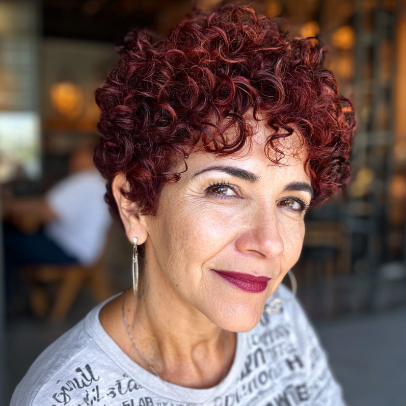 Vibrant Curly Pixie with Defined Curls