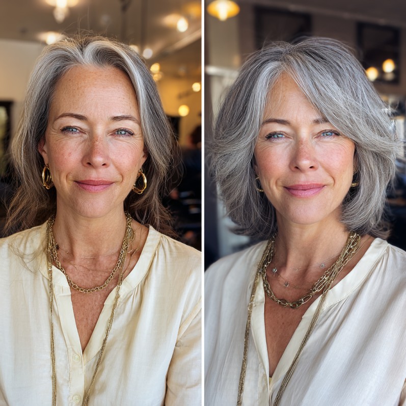 chic layered silver bob with soft waves