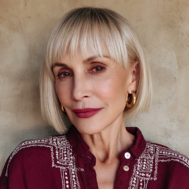 Chic Straight Sandy Blonde Bob with Subtle Bangs