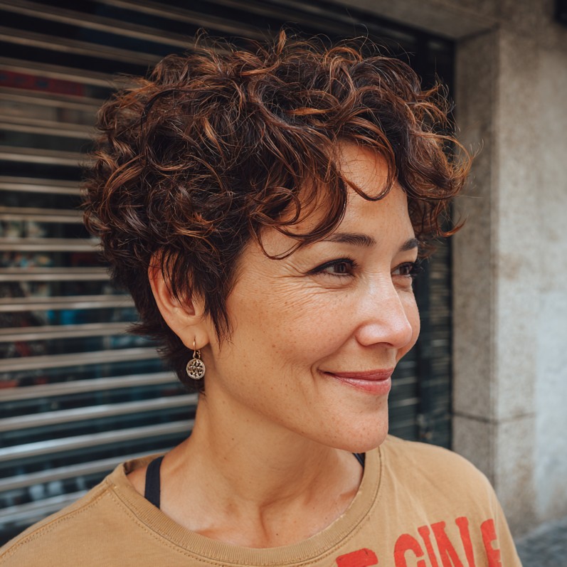 Dynamic Curly Pixie with Playful Texture