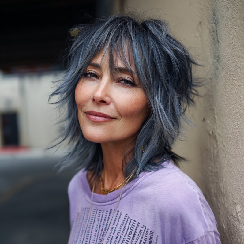 Edgy Silver Shaggy Bob with Textured Layers