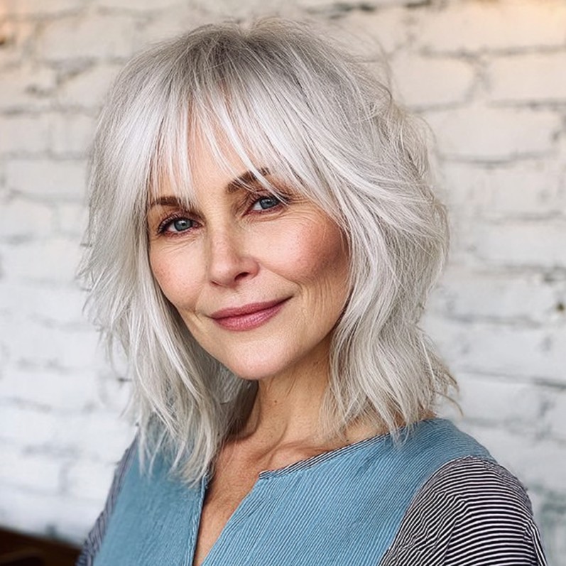 Effortless Shaggy Long Bob with Soft Bangs