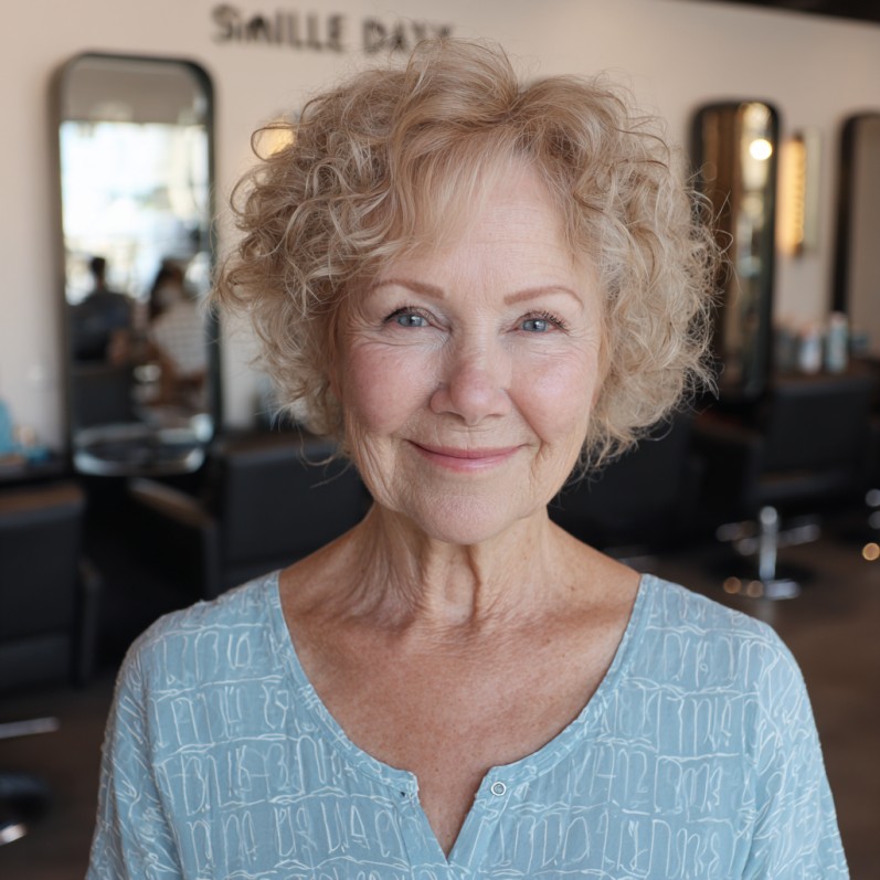 Playful Sandy Blonde Curly Bob with Volume