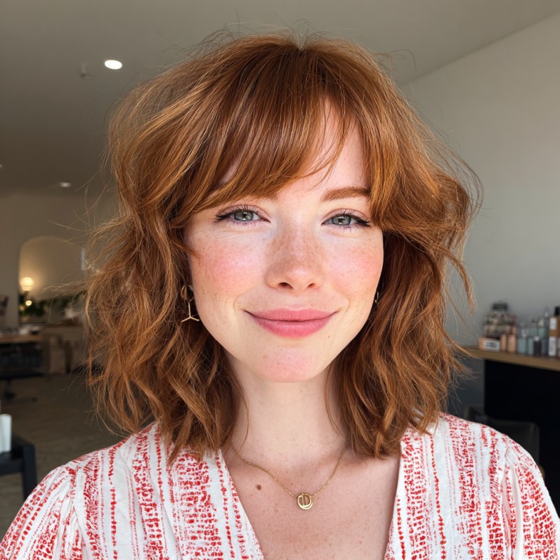 Radiant Copper Shaggy Long Bob with Soft Layers