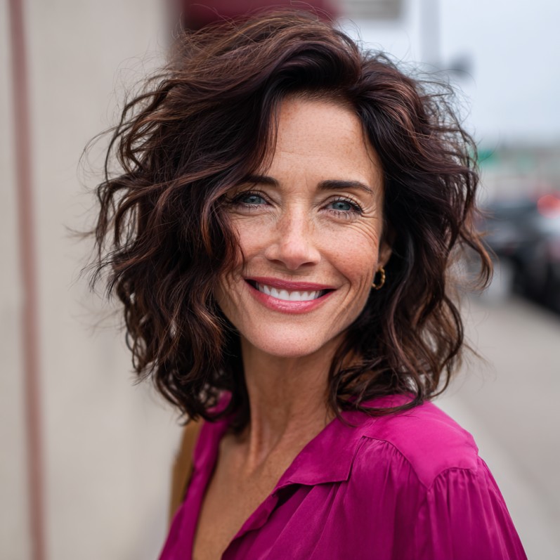 Rich Chocolate Shaggy Long Bob with Loose Curls