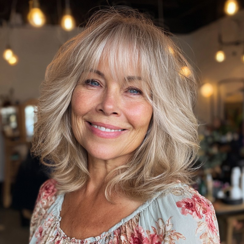 Softly Layered Shaggy Long Bob with Wispy Bangs