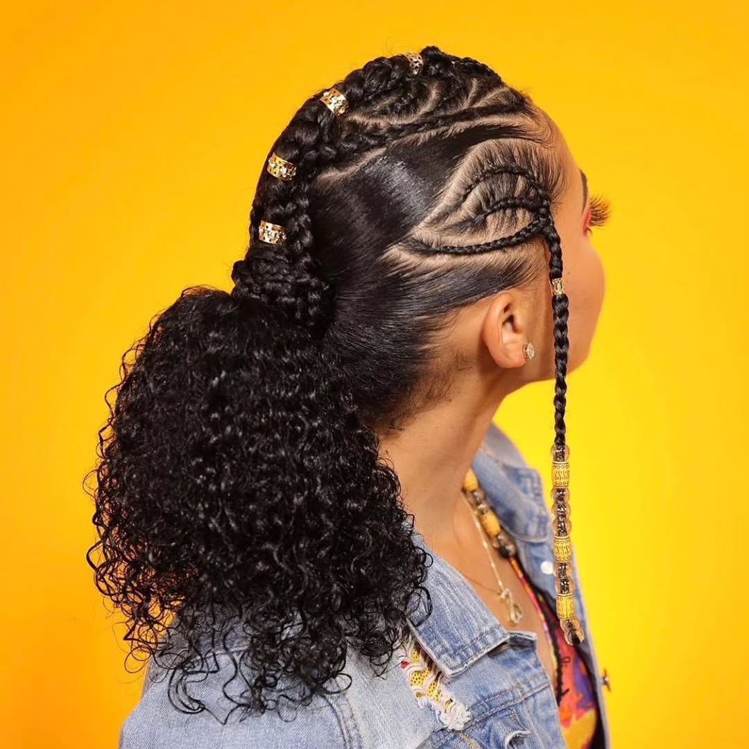 Stylish Braided Coily Ponytail with Beaded Accents