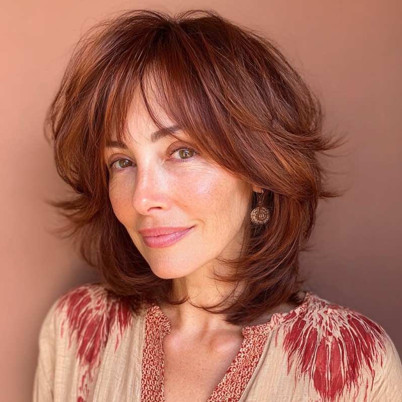 Textured Auburn Shag with Face-Framing Layers