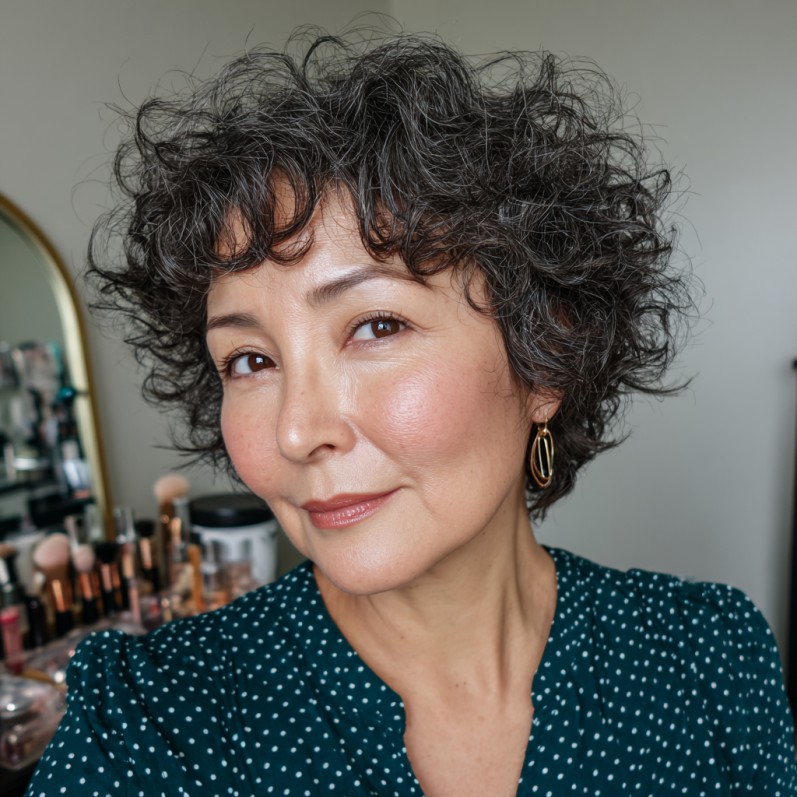 Textured Curly Pixie Cut with Soft Volume