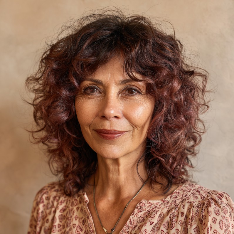 Textured Curly Shaggy Long Bob with Subtle Highlights