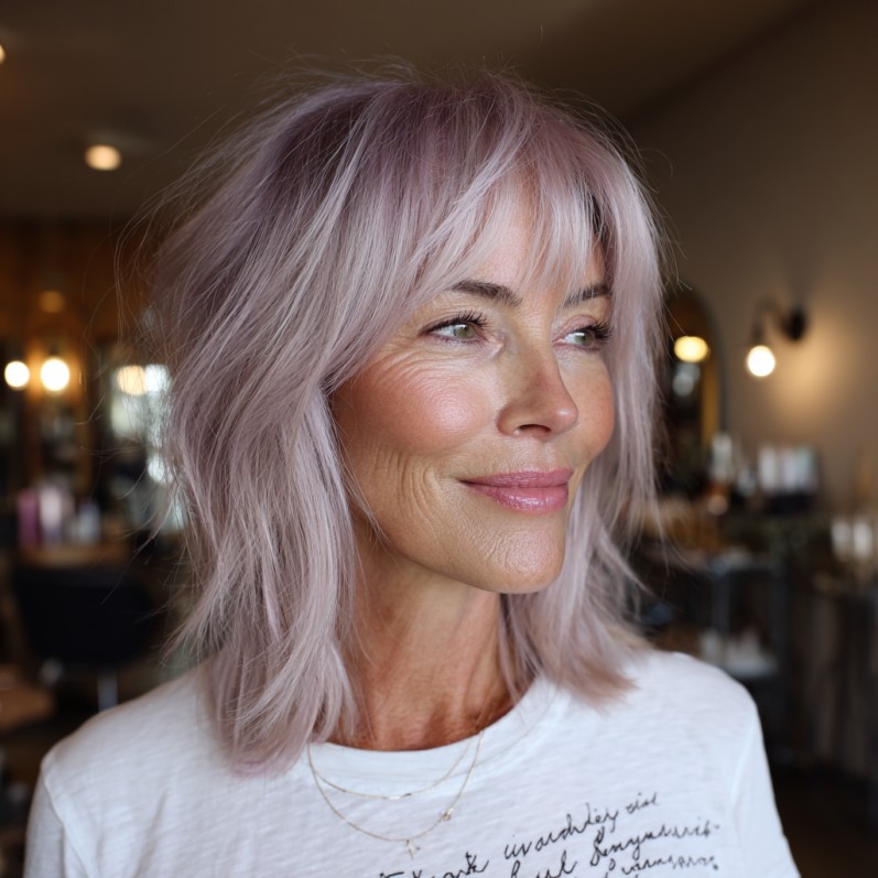 Trendy Soft Lavender Shaggy Long Bob
