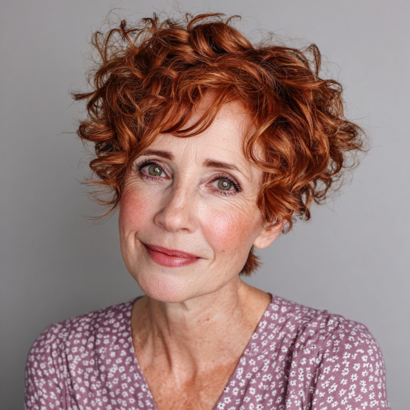 Vibrant Curly Pixie with Fluffy Layers