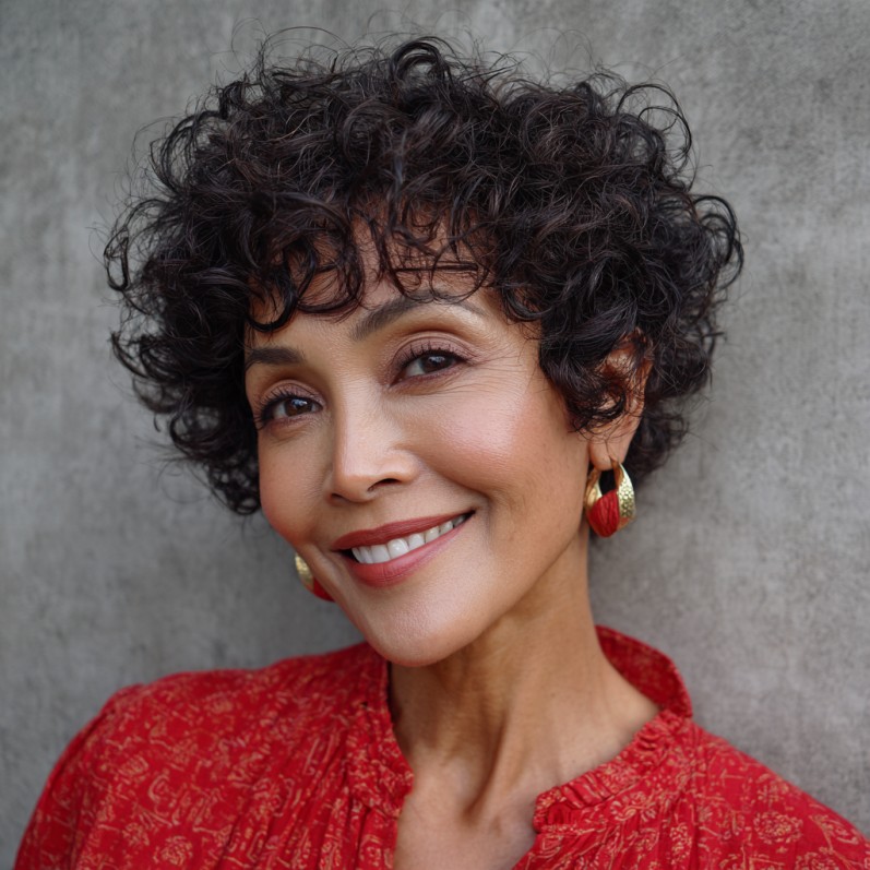 Voluminous Curly Pixie with Soft Definition