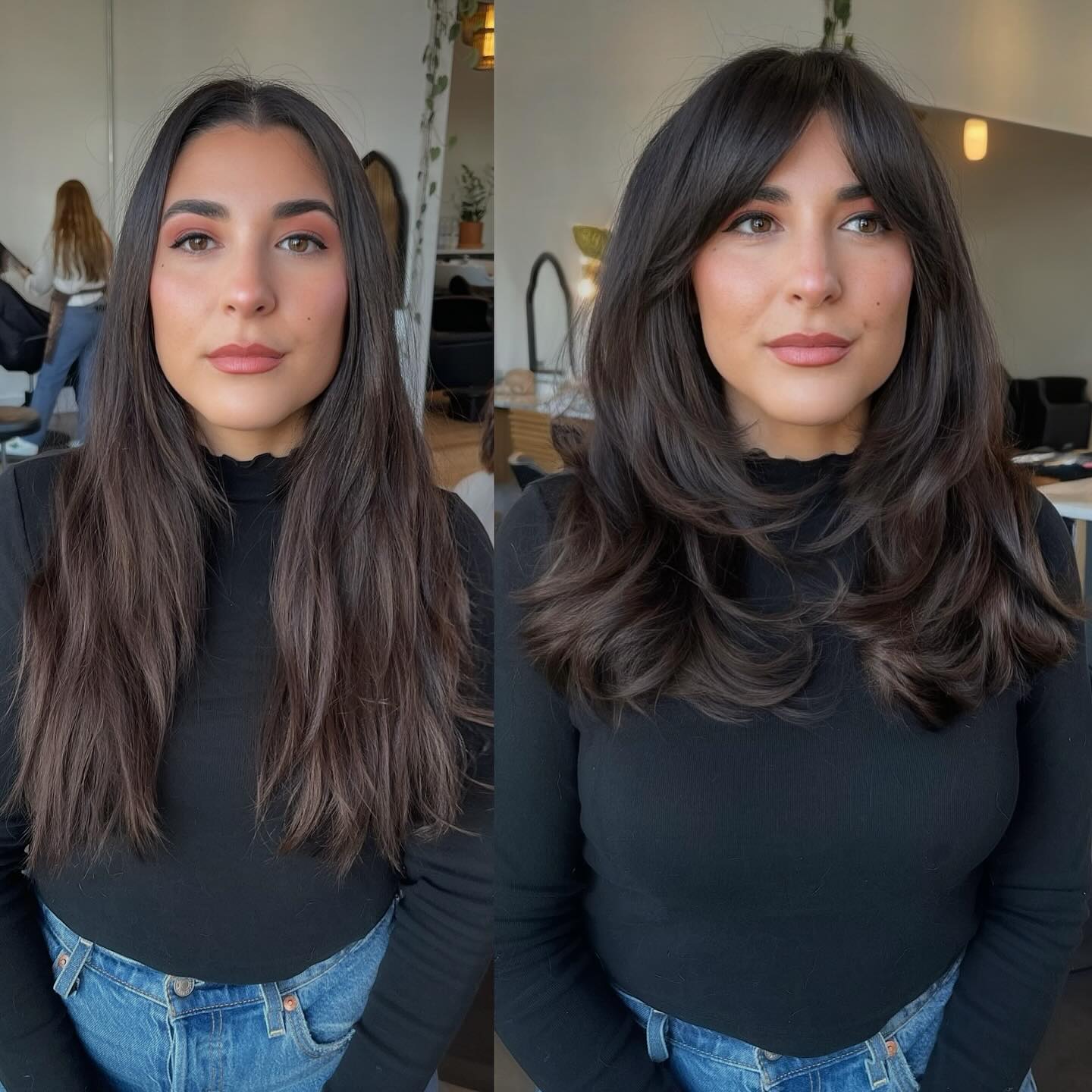 Chic Brow-Skimming Bangs with Soft Layered Ends