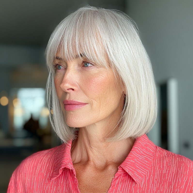 Chic Blunt Bob with Soft Fringe