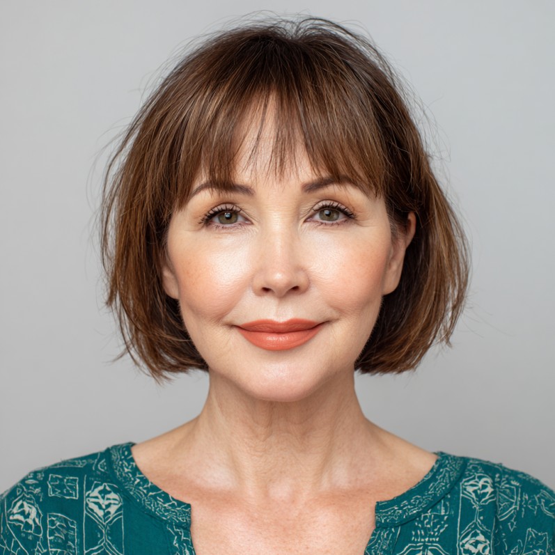 Chic Feathered Bangs with Textured Bob