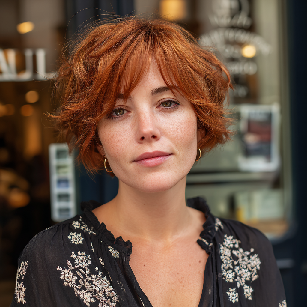Chic Textured Copper Crop with Soft Bangs