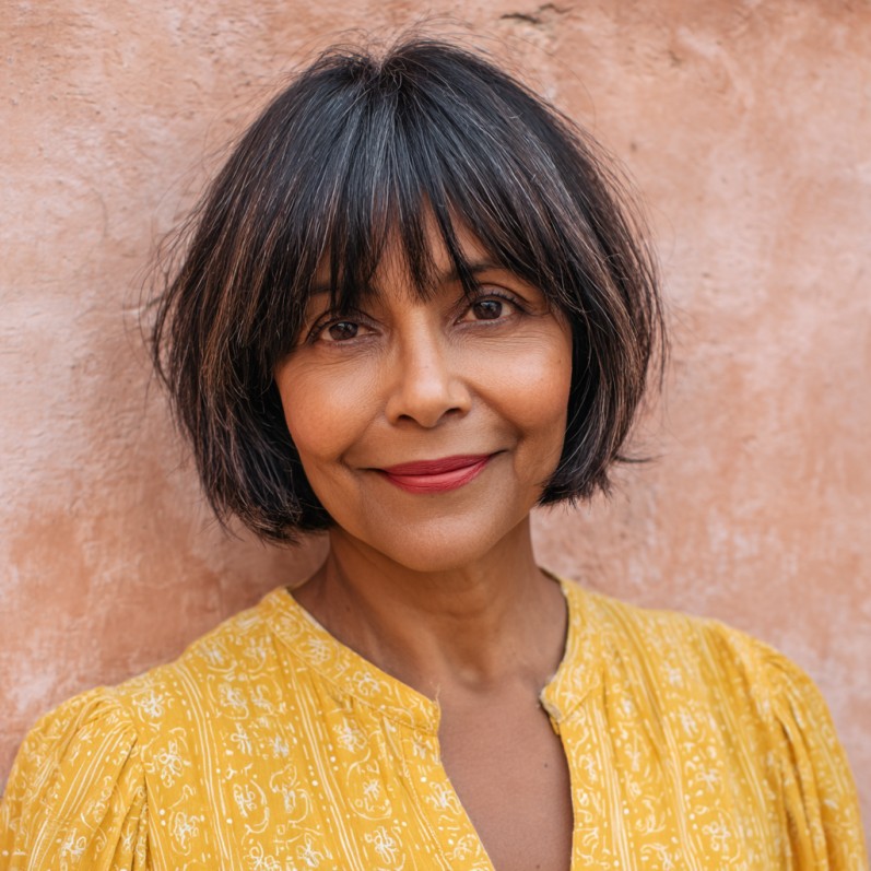 Chic Textured Feathered Bangs with Modern Bob