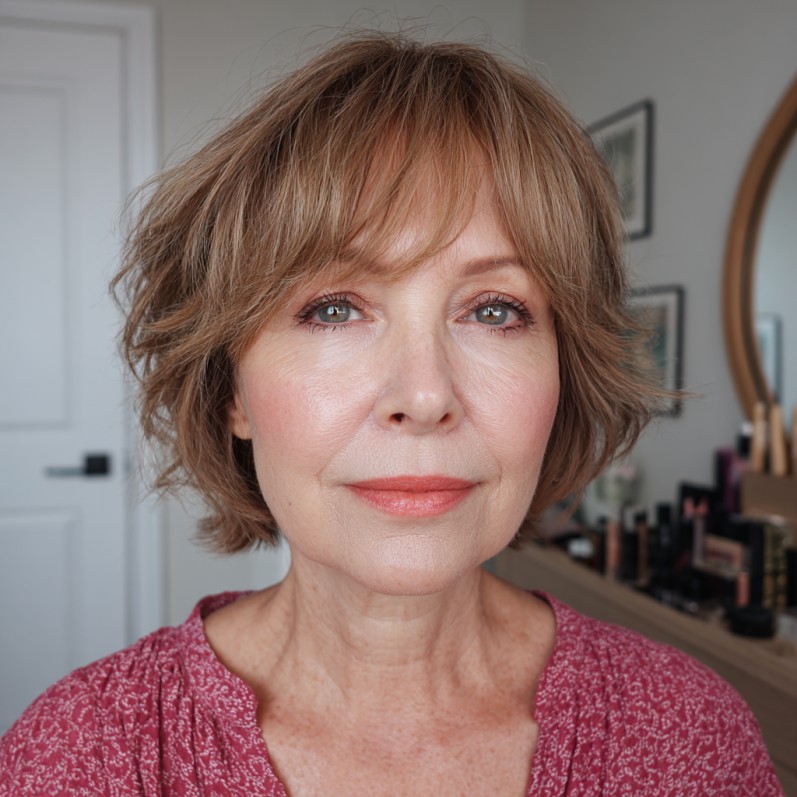 Chic Textured Feathered Bangs with Soft Layers