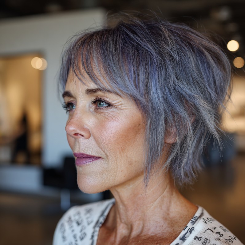 Edgy Textured Pixie with Subtle Lavender Highlights