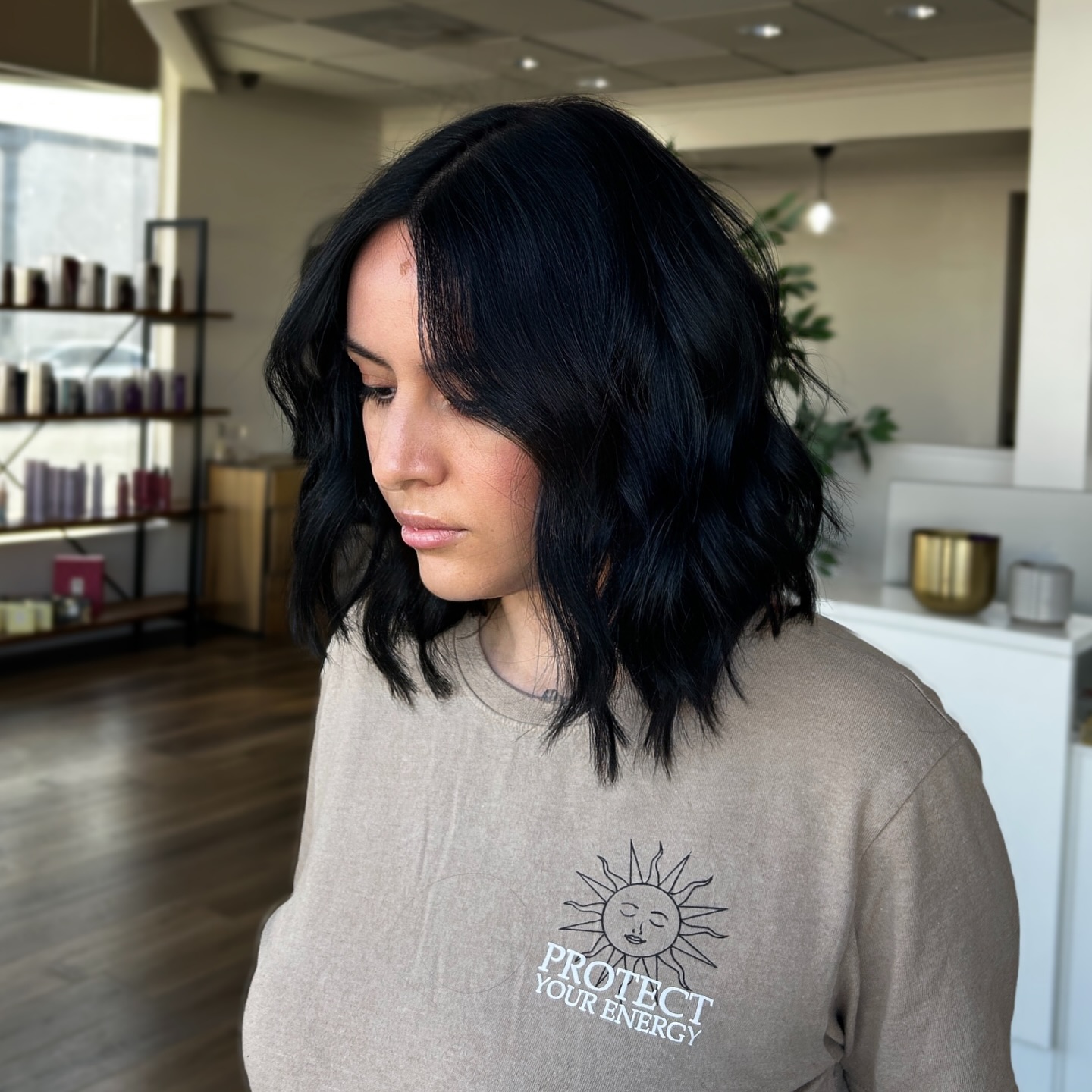 Modern Textured Long Bob with Soft Waves