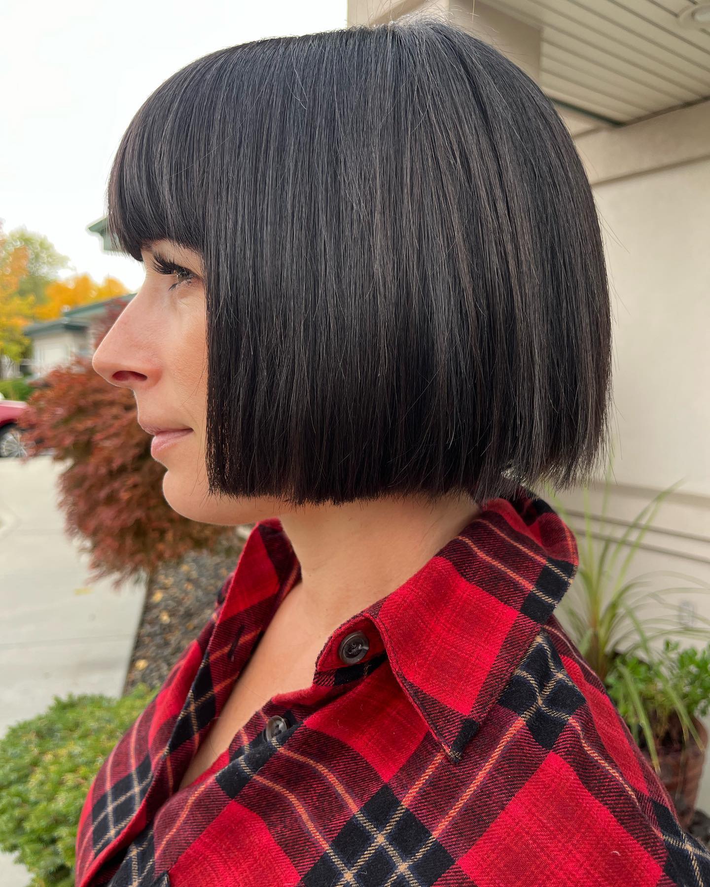 Sharp Edged Classic Bob with Full Bangs