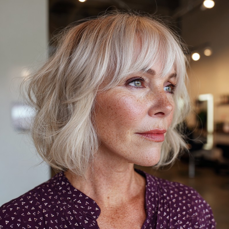 Soft Feathered Bangs with Textured Lob