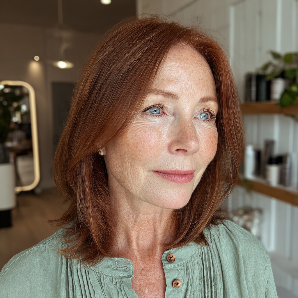 Stylish Mahogany Brown Lob with Subtle Face-Framing Layers