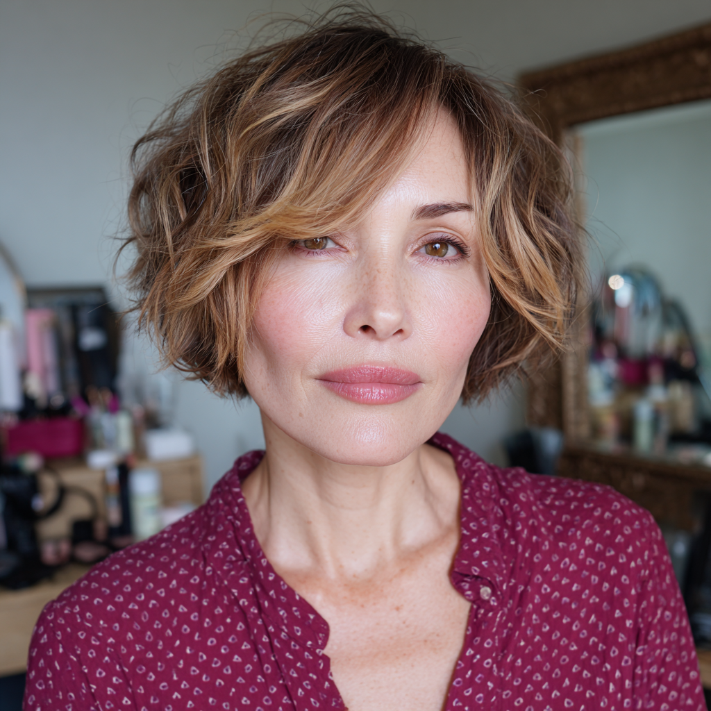 Textured Bob with Light Balayage Highlights