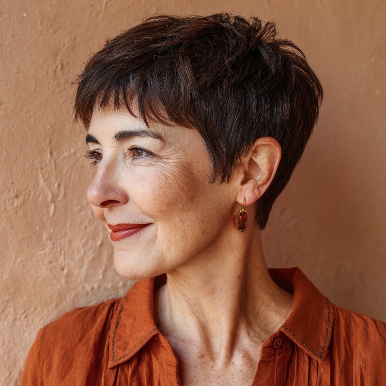 Textured Feathered Bangs with Short Pixie Cut